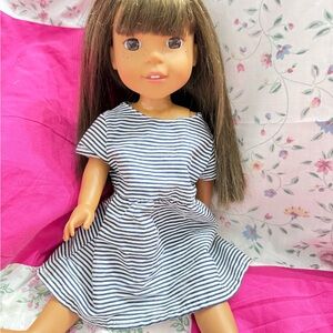 American Girl Black and White Striped Doll  beautiful shiny hair.
